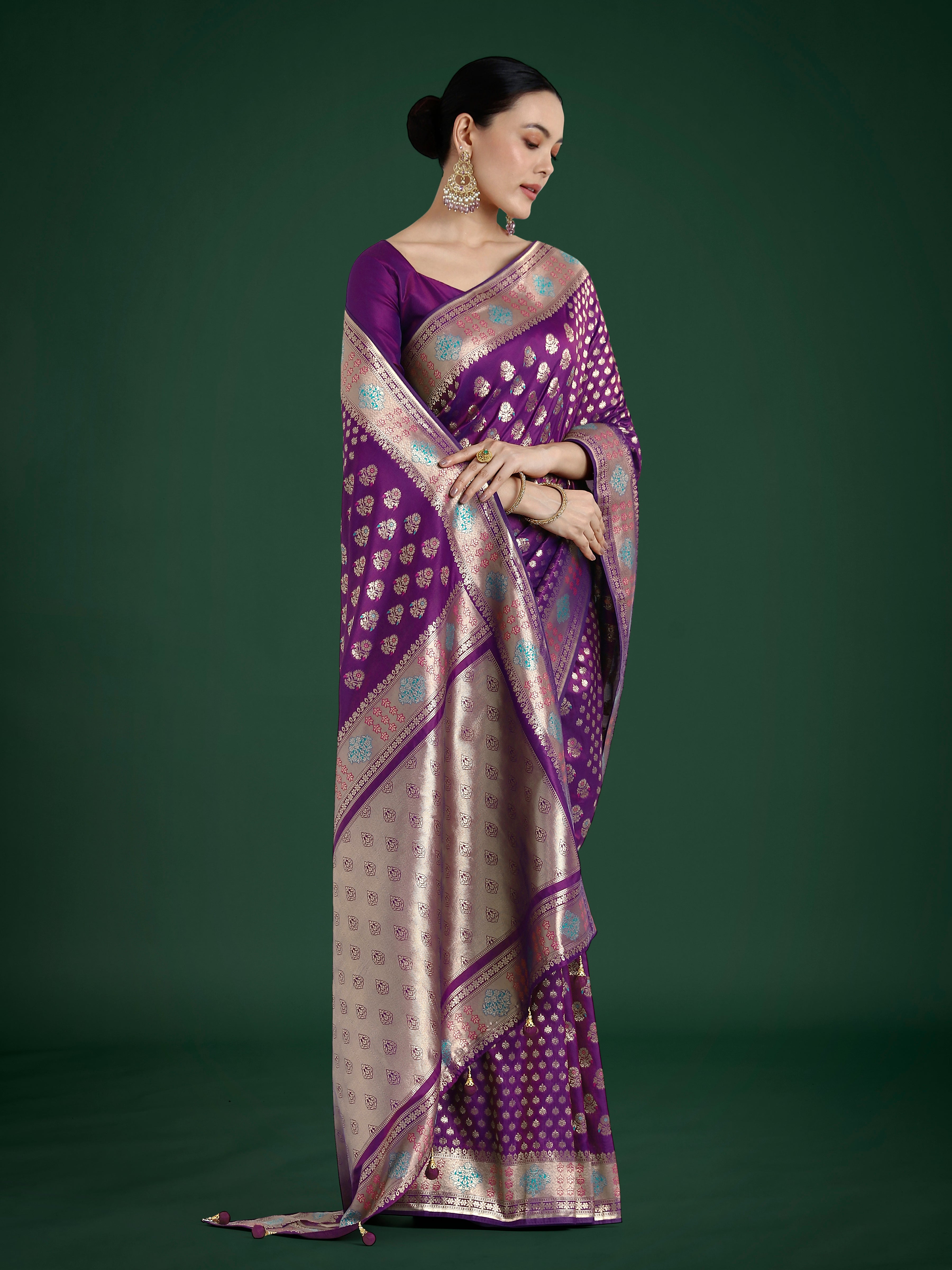 Monjolika Fashion Purple Colour Banarasi Silk Zari Weaving Classic Saree - Distacart