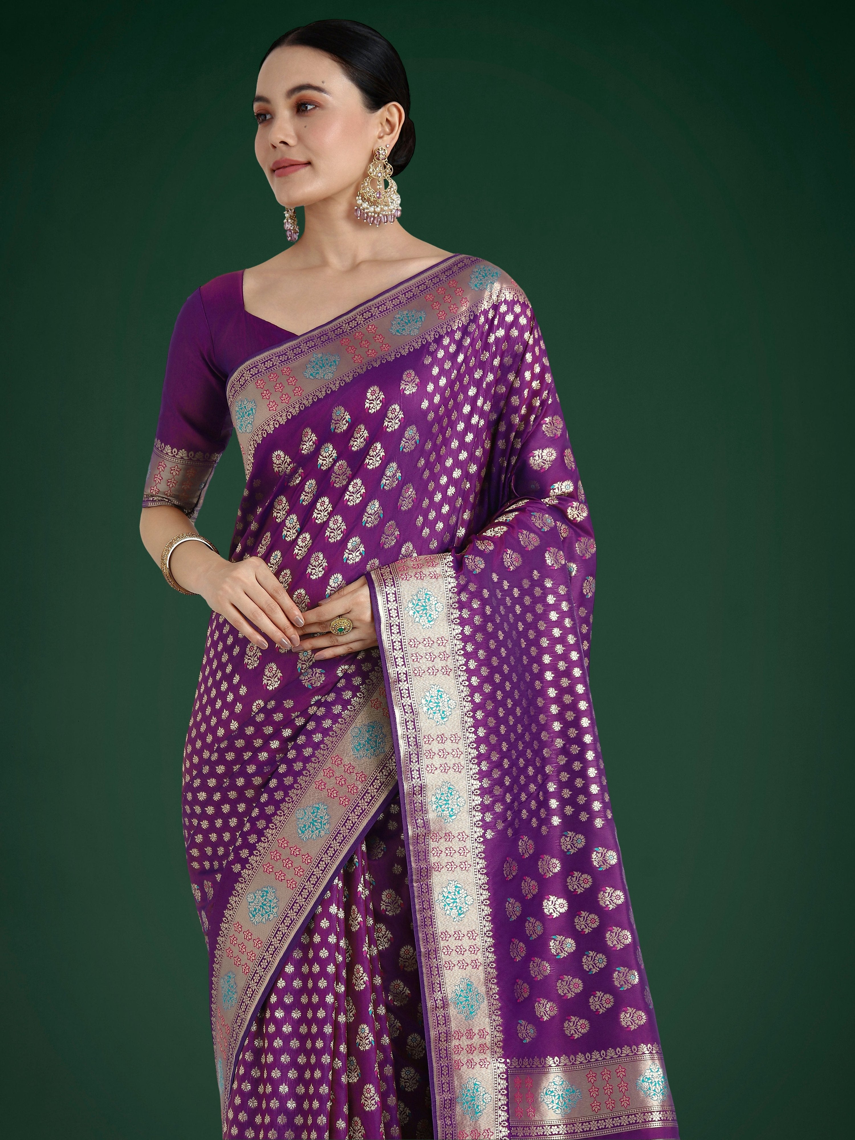 Monjolika Fashion Purple Colour Banarasi Silk Zari Weaving Classic Saree - Distacart