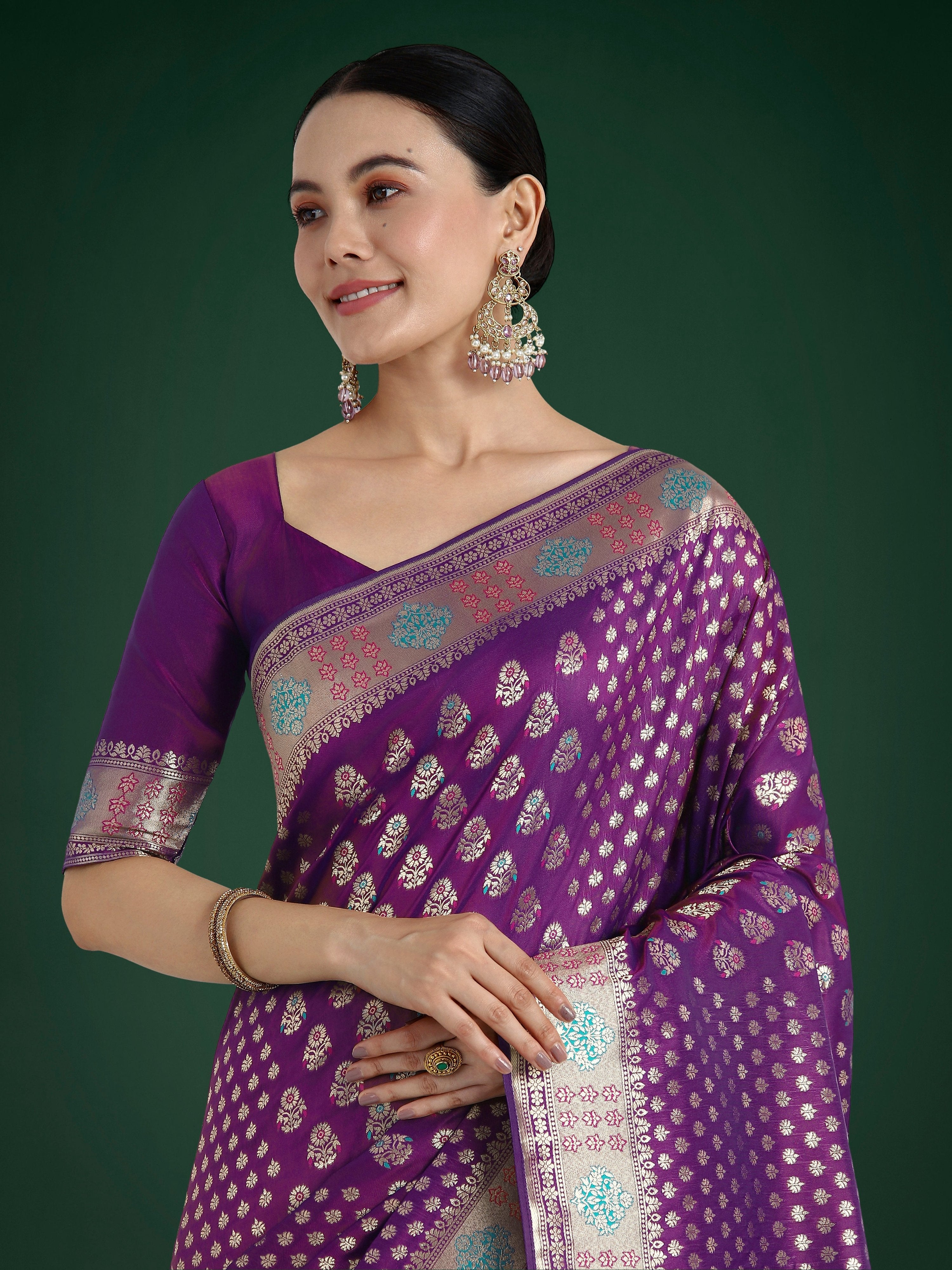Monjolika Fashion Purple Colour Banarasi Silk Zari Weaving Classic Saree - Distacart