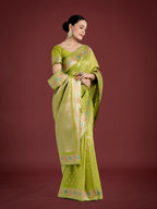 Monjolika Fashion Lime Green Colour Banarasi Silk Zari Weaving Classic Saree - Distacart