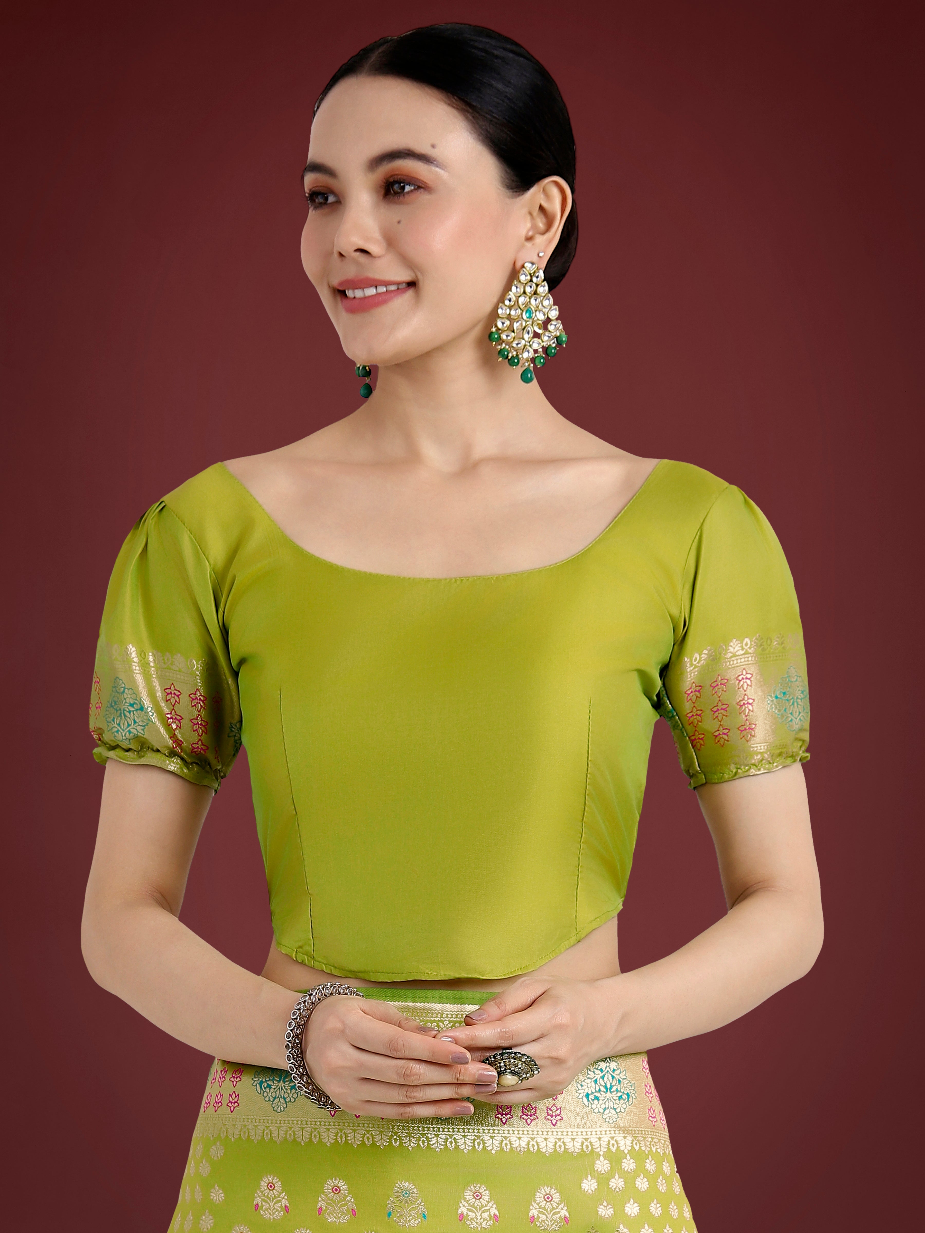 Monjolika Fashion Lime Green Colour Banarasi Silk Zari Weaving Classic Saree - Distacart