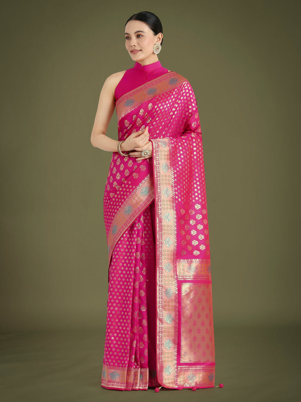 Monjolika Fashion Rani Pink Colour Banarasi Silk Zari Weaving Classic Saree - Distacart