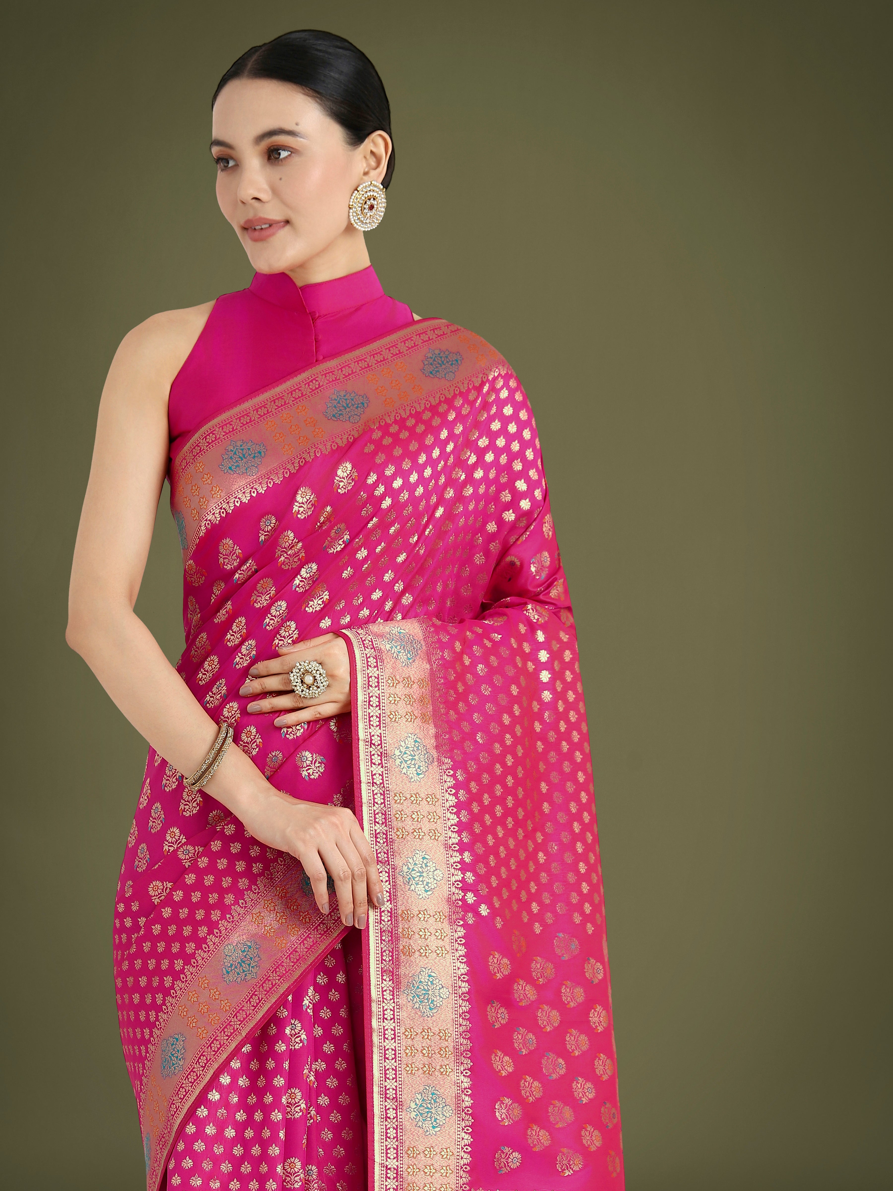 Monjolika Fashion Rani Pink Colour Banarasi Silk Zari Weaving Classic Saree - Distacart