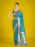 Monjolika Fashion Cyan blue Colour Banarasi Silk Zari Weaving Classic Saree - Distacart