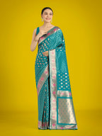 Monjolika Fashion Cyan blue Colour Banarasi Silk Zari Weaving Classic Saree - Distacart