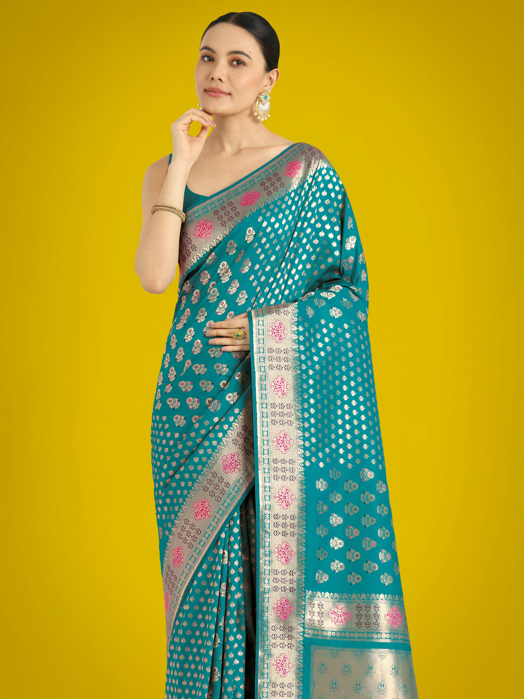 Monjolika Fashion Cyan blue Colour Banarasi Silk Zari Weaving Classic Saree - Distacart