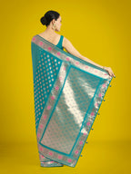 Monjolika Fashion Cyan blue Colour Banarasi Silk Zari Weaving Classic Saree - Distacart
