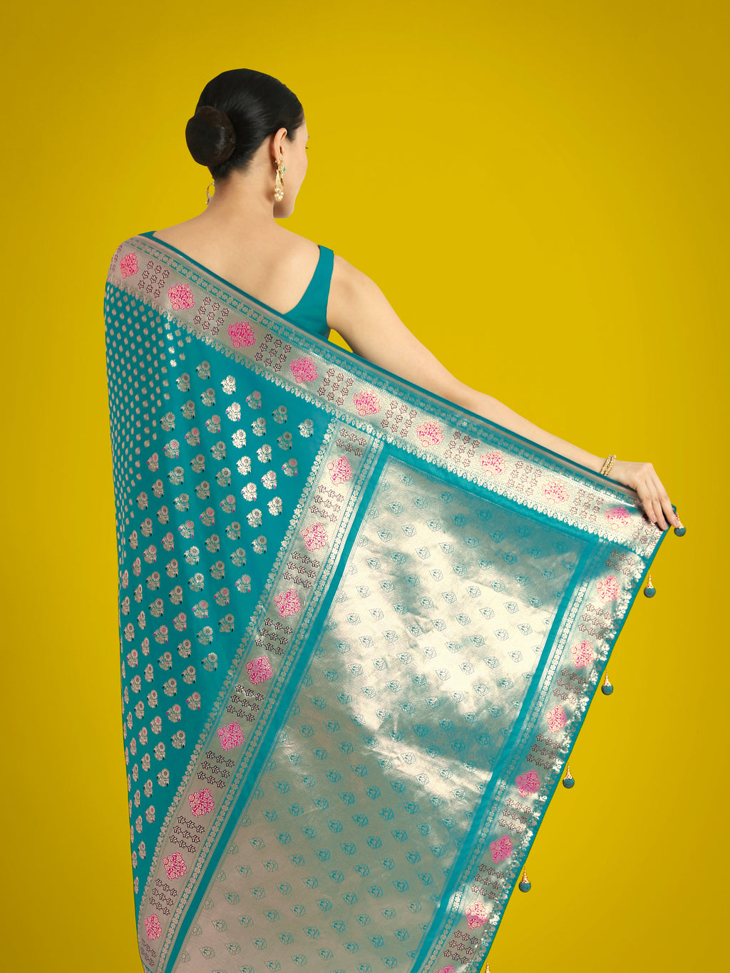 Monjolika Fashion Cyan blue Colour Banarasi Silk Zari Weaving Classic Saree - Distacart