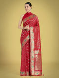 Monjolika Fashion Red Colour Banarasi Silk Zari Weaving Classic Saree - Distacart