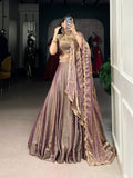 Lorenvalley Lavender Fendi Silk Sequins and Thread Embroidery Work Belt Lehenga Choli with Dupatta