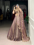 Lorenvalley Lavender Fendi Silk Sequins and Thread Embroidery Work Belt Lehenga Choli with Dupatta