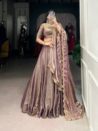Lorenvalley Lavender Fendi Silk Sequins and Thread Embroidery Work Belt Lehenga Choli with Dupatta