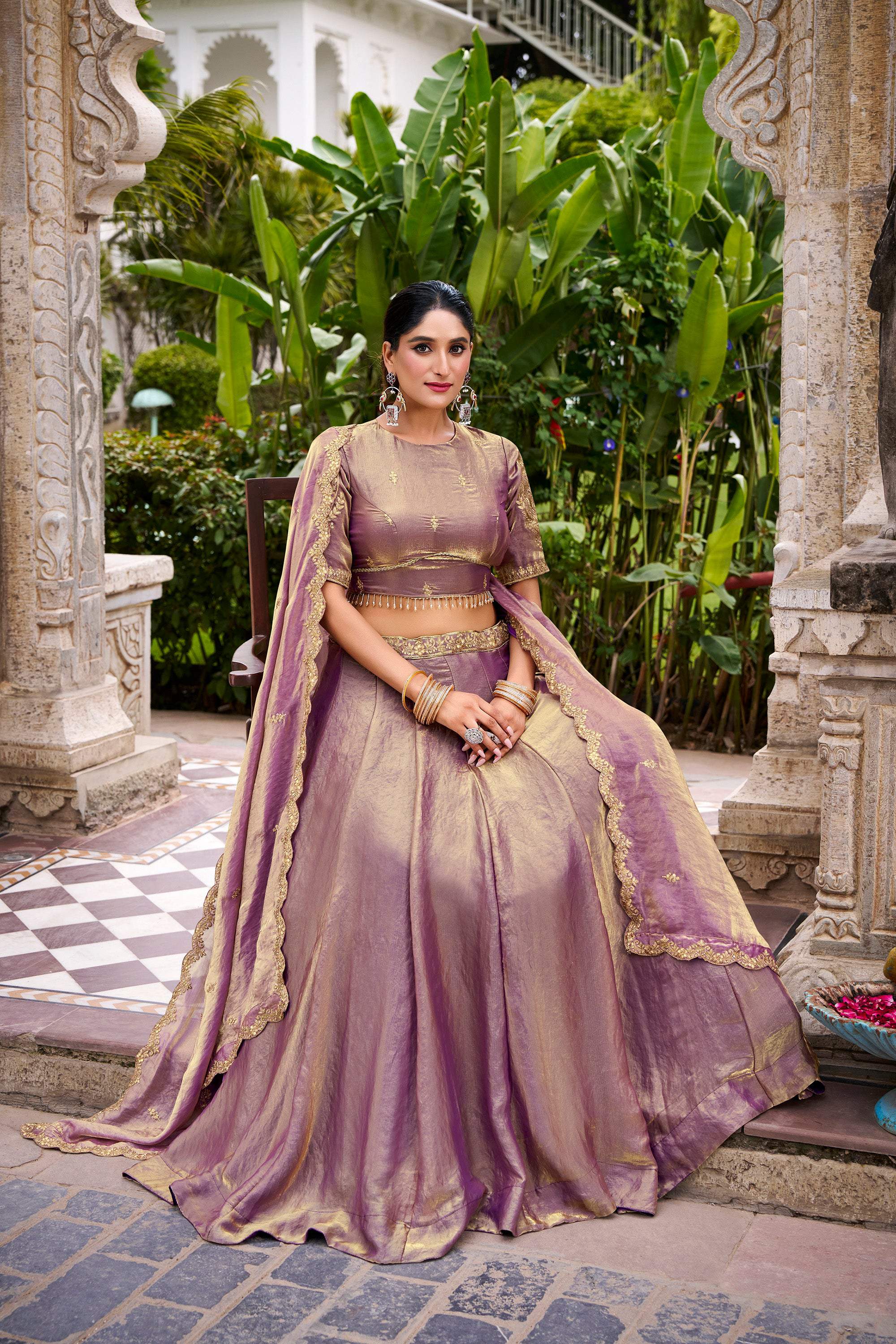 Lorenvalley Fashion Lavender Fendi Silk Sequins and Thread Embroidery Work Belt Lehenga Choli with Dupatta - Distacart