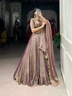 Lorenvalley Lavender Fendi Silk Sequins and Thread Embroidery Work Belt Lehenga Choli with Dupatta