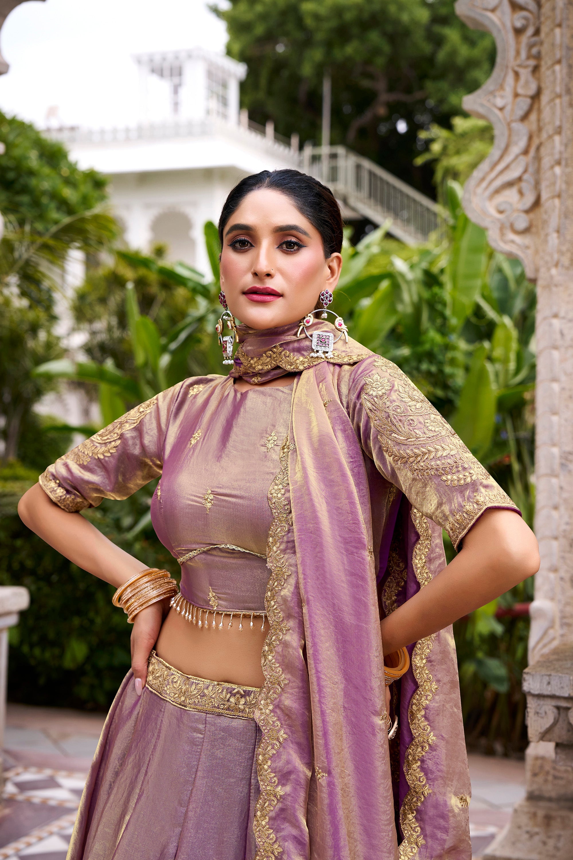 Lorenvalley Fashion Lavender Fendi Silk Sequins and Thread Embroidery Work Belt Lehenga Choli with Dupatta - Distacart