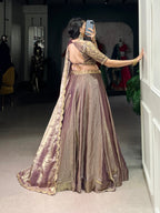 Lorenvalley Lavender Fendi Silk Sequins and Thread Embroidery Work Belt Lehenga Choli with Dupatta