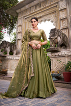Lorenvalley Fashion Mahendi Fendi Silk Sequins and Thread Embroidery Work Belt Lehenga Choli with Dupatta - Distacart