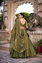 Lorenvalley Fashion Mahendi Fendi Silk Sequins and Thread Embroidery Work Belt Lehenga Choli with Dupatta - Distacart