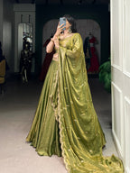 Lorenvalley Mahendi Fendi Silk Sequins and Thread Embroidery Work Belt Lehenga Choli with Dupatta
