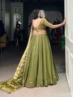 Lorenvalley Mahendi Fendi Silk Sequins and Thread Embroidery Work Belt Lehenga Choli with Dupatta