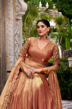 Lorenvalley Fashion Rosegold Fendi Silk Sequins and Thread Embroidery Work Belt Lehenga Choli with Dupatta - Distacart