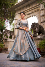 Lorenvalley Fashion Skyblue Fendi Silk Sequins and Thread Embroidery Work Belt Lehenga Choli with Dupatta - Distacart