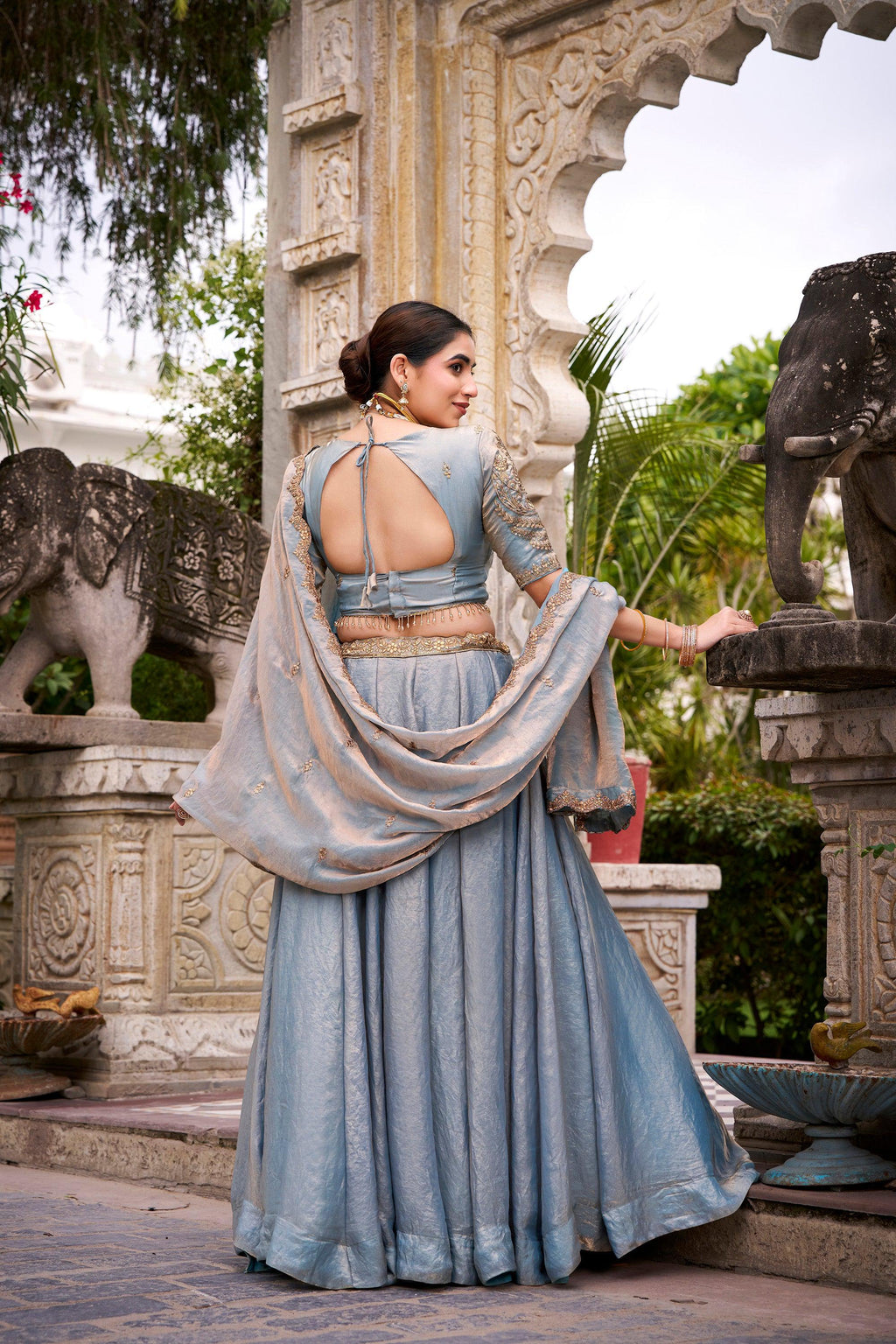 Lorenvalley Fashion Skyblue Fendi Silk Sequins and Thread Embroidery Work Belt Lehenga Choli with Dupatta - Distacart