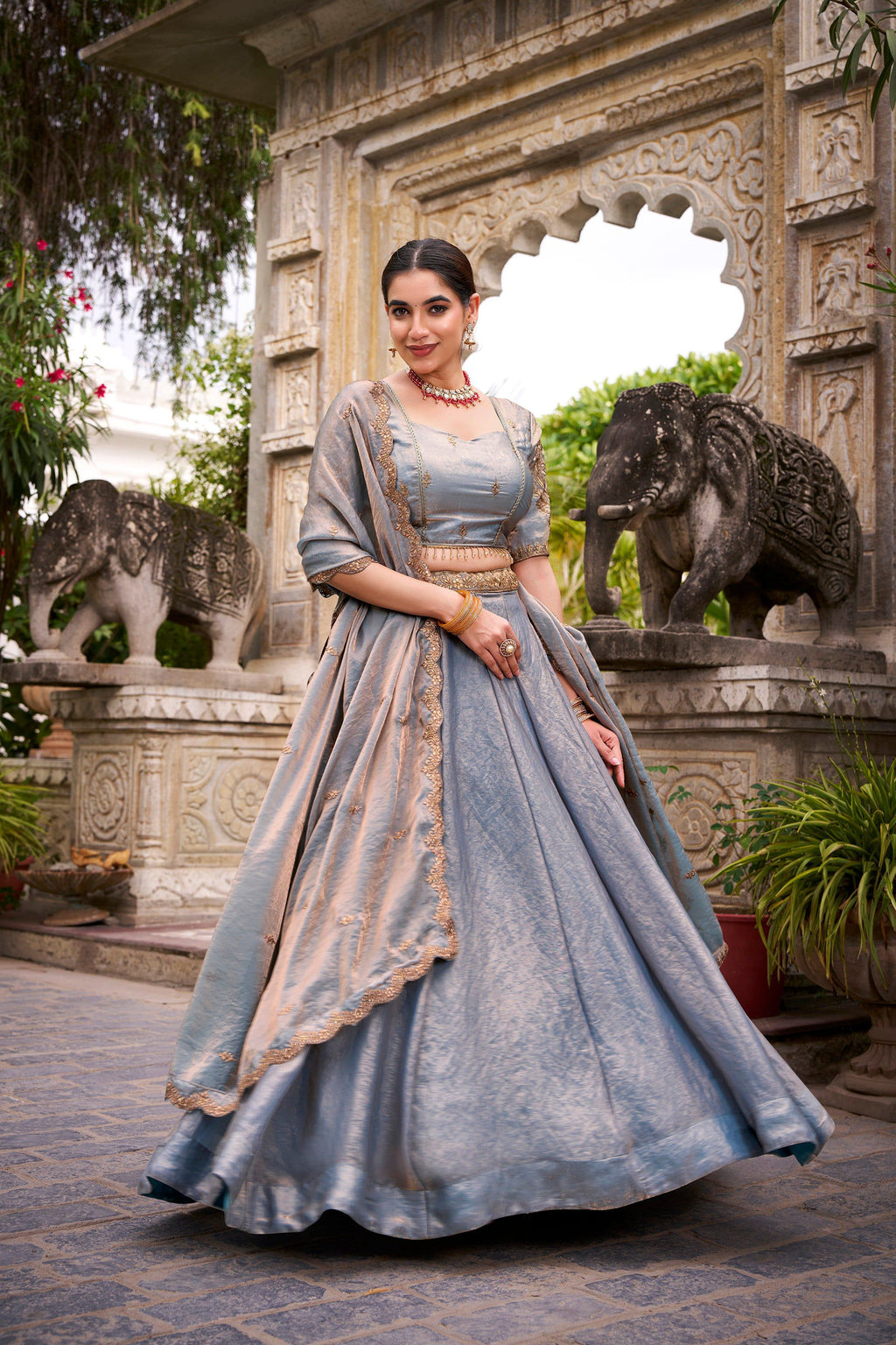 Lorenvalley Fashion Skyblue Fendi Silk Sequins and Thread Embroidery Work Belt Lehenga Choli with Dupatta - Distacart