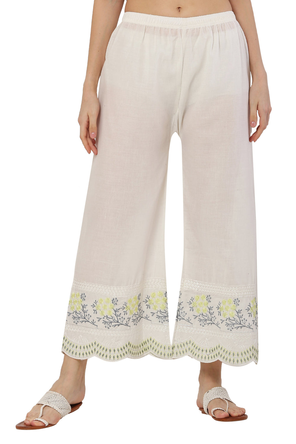 PAVONINE Lemon Color Hem Half Chikankari Cotton Fabric Sharara For Women - Distacart