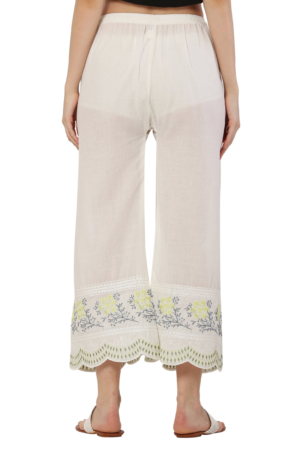 PAVONINE Lemon Color Hem Half Chikankari Cotton Fabric Sharara For Women - Distacart