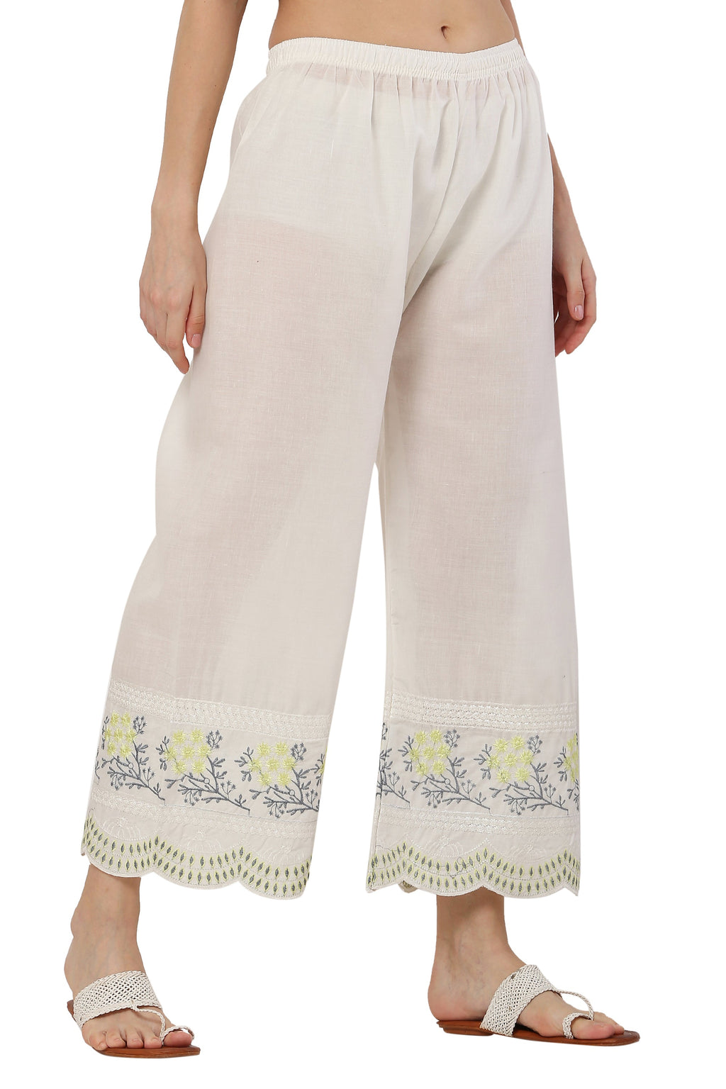PAVONINE Lemon Color Hem Half Chikankari Cotton Fabric Sharara For Women - Distacart