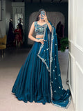 Lorenvalley Fashion Rama Fendi Silk Sequins and Thread Embroidery Work Belt Lehenga Choli with Dupatta