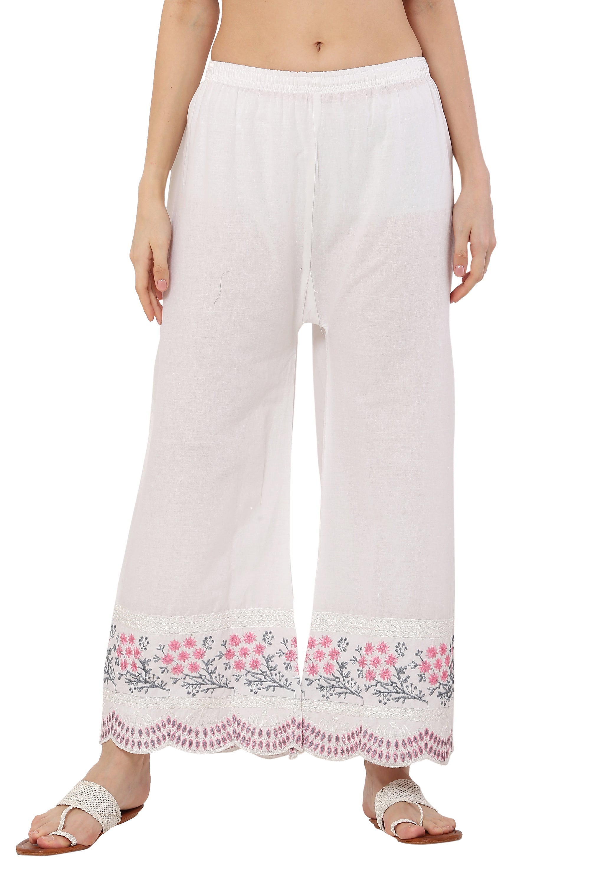 PAVONINE Rani Color Hem Half Chikankari Cotton Fabric Sharara For Women - Distacart