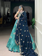 Lorenvalley Skyblue Slab Silk Sequins and Thread Embroidery Work Lehenga Choli with Dupatta