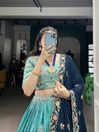 Lorenvalley Skyblue Slab Silk Sequins and Thread Embroidery Work Lehenga Choli with Dupatta