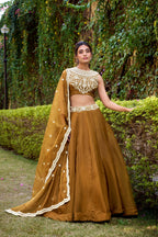 Lorenvalley Fashion Brown Chanda Silk Plain With Sequins and Thread Embroidery Work Belt Lehenga Choli with Dupatta