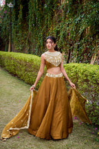 Lorenvalley Fashion Brown Chanda Silk Plain With Sequins and Thread Embroidery Work Belt Lehenga Choli with Dupatta