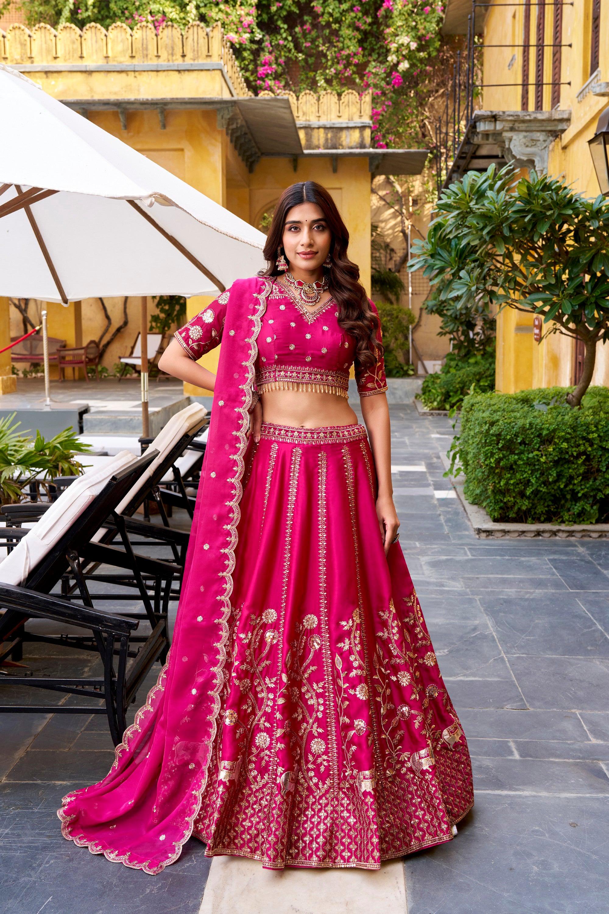 Lorenvalley Fashion Ranipink Natural Silk Sequins and Thread Embroidery Work Lehenga Choli with Dupatta - Distacart