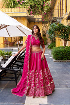 Lorenvalley Fashion Ranipink Natural Silk Sequins and Thread Embroidery Work Lehenga Choli with Dupatta - Distacart