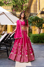 Lorenvalley Fashion Ranipink Natural Silk Sequins and Thread Embroidery Work Lehenga Choli with Dupatta - Distacart