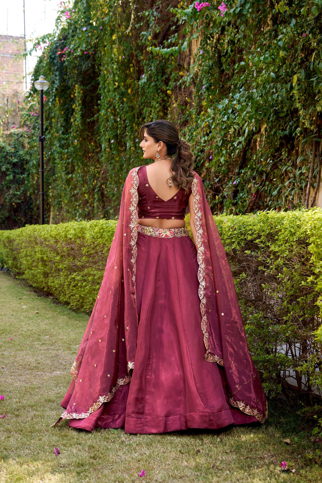Lorenvalley Fashion Rust Chanda Silk Plain With Sequins and Thread Embroidery Work Belt Lehenga Choli with Dupatta