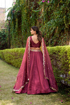 Lorenvalley Fashion Rust Chanda Silk Plain With Sequins and Thread Embroidery Work Belt Lehenga Choli with Dupatta
