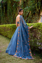 Lorenvalley Fashion Teal Chanda Silk Plain With Sequins and Thread Embroidery Work Belt Lehenga Choli with Dupatta
