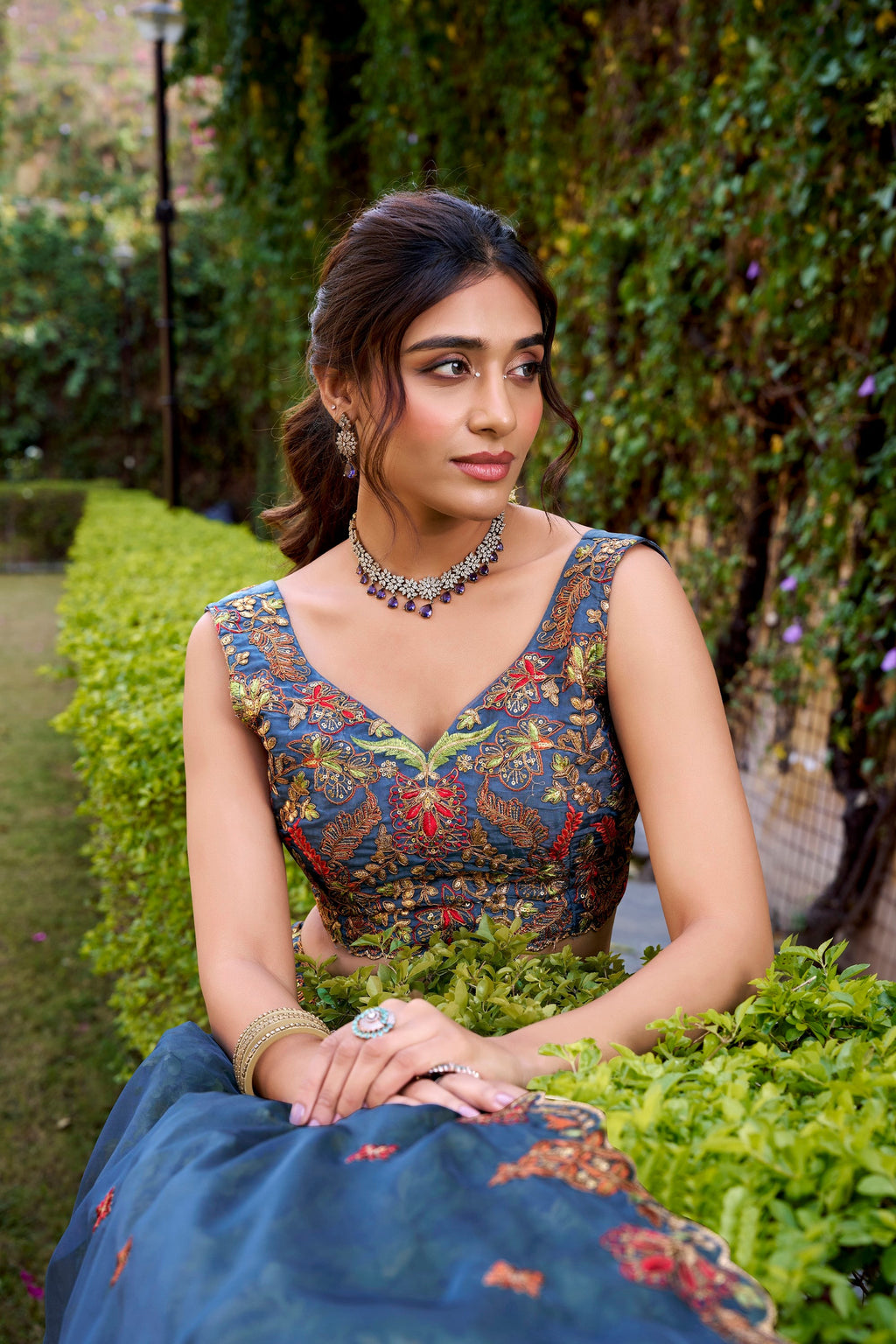 Lorenvalley Fashion Teal Chanda Silk Plain With Sequins and Thread Embroidery Work Belt Lehenga Choli with Dupatta
