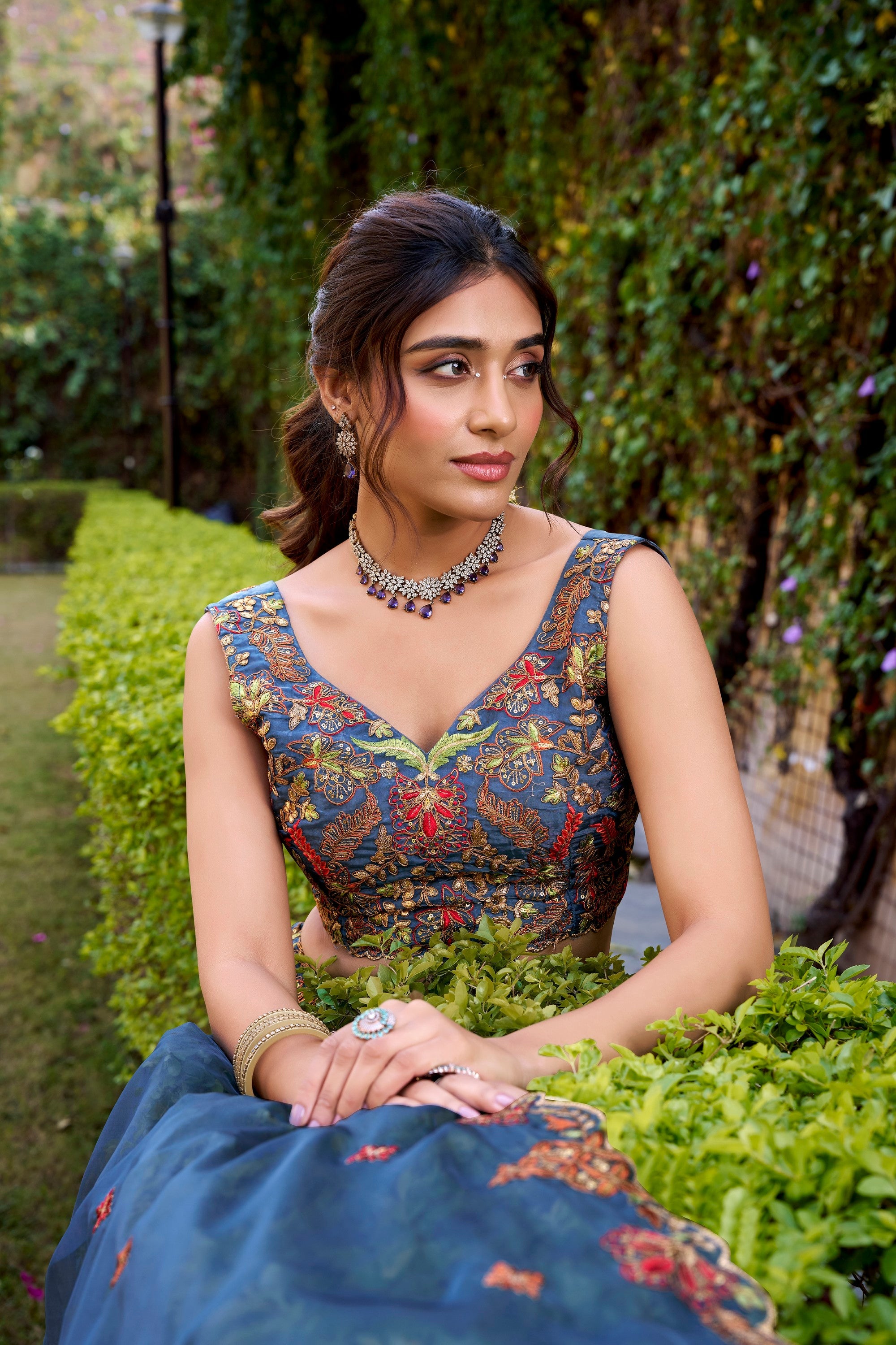 Lorenvalley Fashion Teal Chanda Silk Plain With Sequins and Thread Embroidery Work Belt Lehenga Choli with Dupatta