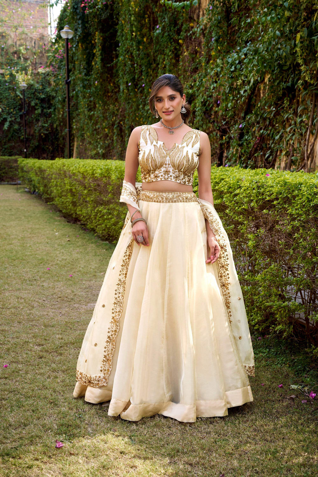 Lorenvalley Fashion Off White Chanda Silk Plain With Sequins and Thread Embroidery Work Belt Lehenga Choli with Dupatta
