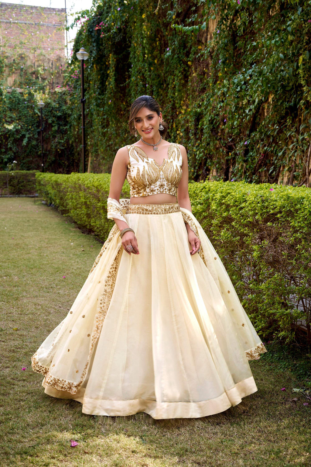 Lorenvalley Fashion Off White Chanda Silk Plain With Sequins and Thread Embroidery Work Belt Lehenga Choli with Dupatta