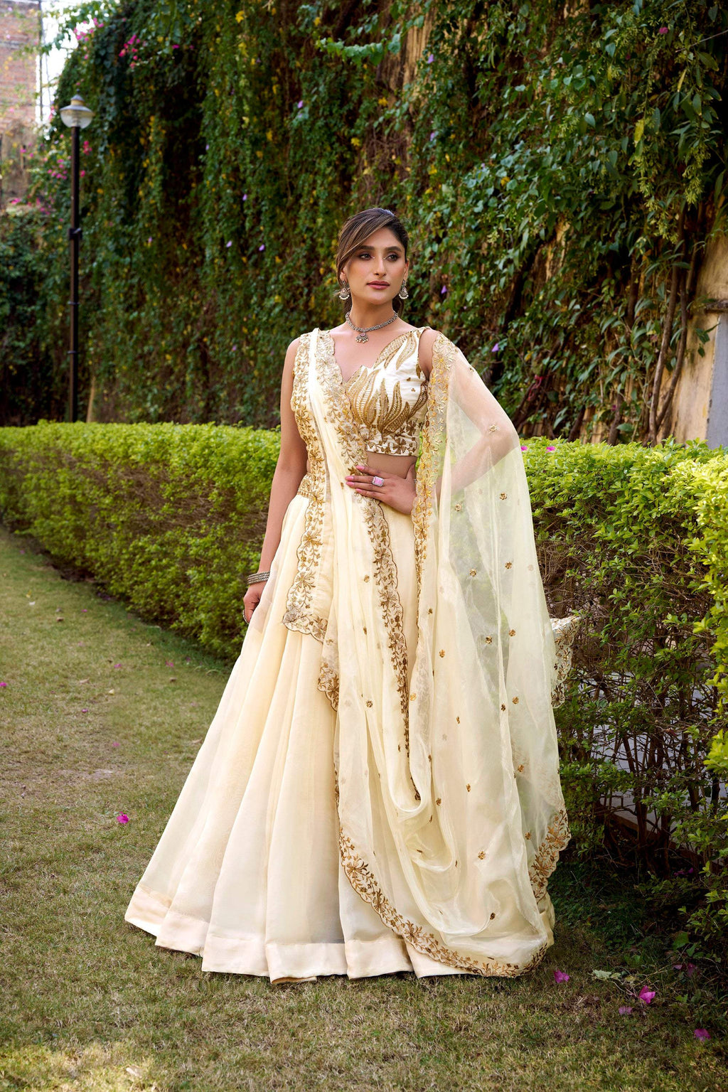 Lorenvalley Fashion Off White Chanda Silk Plain With Sequins and Thread Embroidery Work Belt Lehenga Choli with Dupatta
