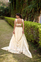 Lorenvalley Fashion Off White Chanda Silk Plain With Sequins and Thread Embroidery Work Belt Lehenga Choli with Dupatta