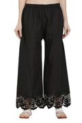 PAVONINE Black Color Chikankari Lace Scalloped Hem Cotton Fabric Sharara For Women - Distacart